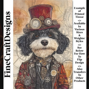 Papier Mousseline Joli Steampunk Chien Noir & Blanc Amusant AB6 Déco