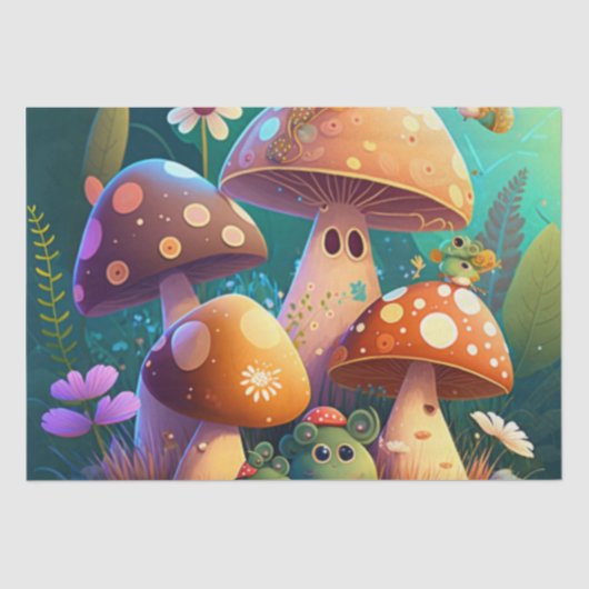 Papier Mousseline Joli vert mignon bébé muchrooms (Recto)