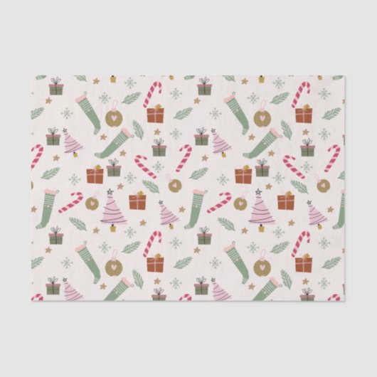 Papier Mousseline Joli Whimsical Vert rose Cosy Noël d'hiver (Recto)