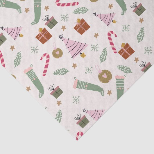 Papier Mousseline Joli Whimsical Vert rose Cosy Noël d'hiver (Détail)
