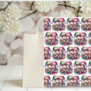 Papier Mousseline Jolie aquarelle Anime Elfes Noël