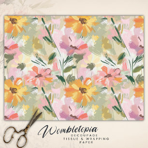 Papier Mousseline Jolie aquarelle florale estivale Peach Decoupage