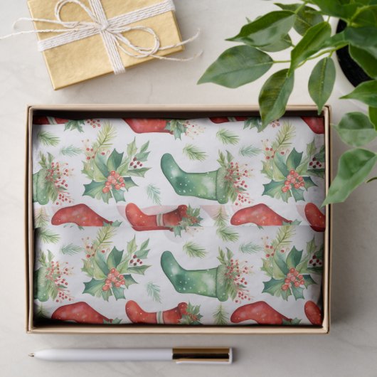 Papier Mousseline Jolie aquarelle rouge et vertes bas (Cadeau)