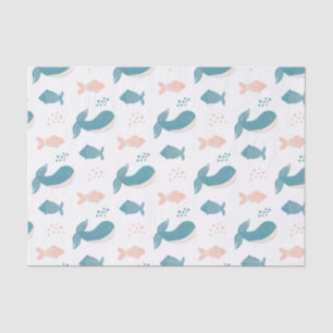 Papier Mousseline Jolie baleine bleue et poisson. Animal marin