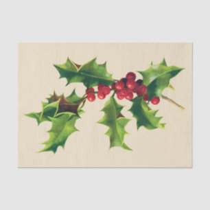 Papier Mousseline Jolie branche Holly Vintage