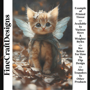 Papier Mousseline Jolie Chat Chaton Fée Dans Bois D'automne BU6 Déco