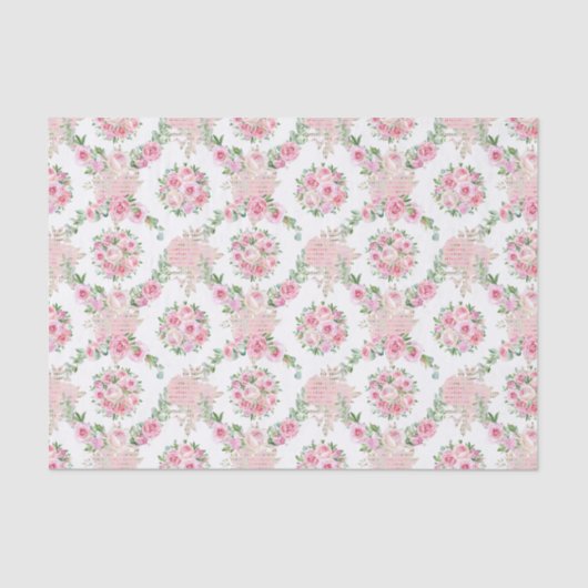 Papier Mousseline Jolie et douce fleurs roses motif Decoupage (Recto)