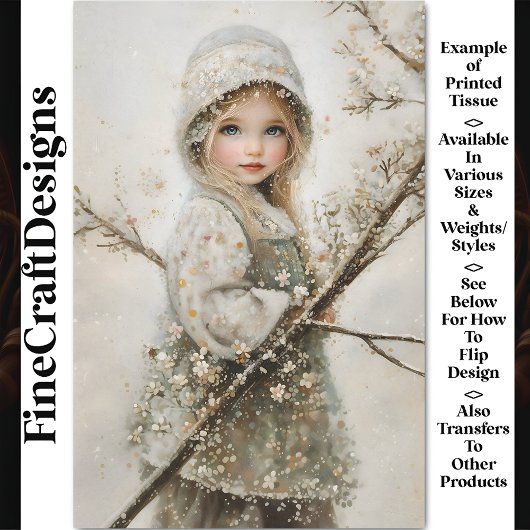 Papier Mousseline Jolie Fille Blonde, Pastel Floral CA8 Découpage