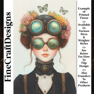 Papier Mousseline Jolie Fille Steampunk Avec Fleurs Z8 Découpage