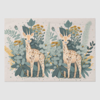 Papier Mousseline Jolie girafe fleurie
