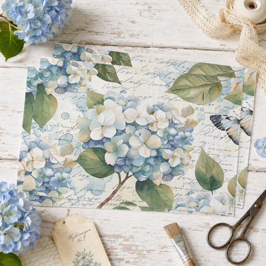 Papier Mousseline Jolie Hydrangea Bleu Éphémère Découpe Script