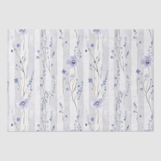 Papier Mousseline Jolie Lavande Fleurs Blanches Rayures Shower de Ma (Recto)