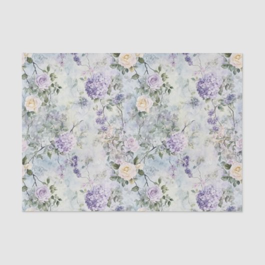 Papier Mousseline Jolie Lavande violette Roses Blanches Mariage Flor (Recto)