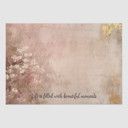 Papier Mousseline Jolie peinture or Rose Floral (Recto)