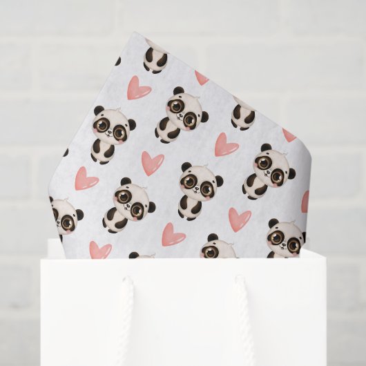 Papier Mousseline jolie petite fille panda ours carrelée (Sac cadeau)