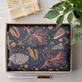 Papier Mousseline Jolie plage coquillage corail motif tissu (Cadeau)