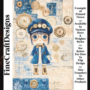 Papier Mousseline Jolie poupée aquarelle Steampunk, découpage bleu B