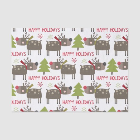 Papier Mousseline Jolie Reindeer Noël Joyeuses Vacances Rustiques (Recto)