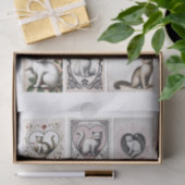 Papier Mousseline Jolies chats et coupes de coeur (Cadeau)