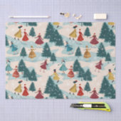 Papier Mousseline Jolies filles rétro Patinage sur glace (Artisanat)