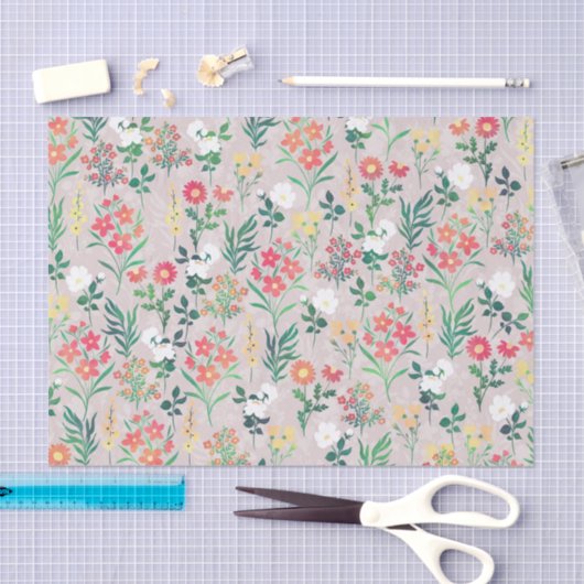 Papier Mousseline Jolies fleurs d'aquarelle Botanique (Artisanat)