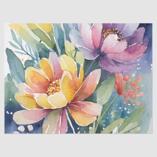 Papier Mousseline Jolies fleurs d'aquarelle Pastel (Recto)
