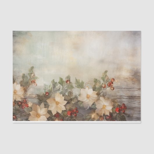 Papier Mousseline Jolies fleurs d'hiver et baies Noël (Recto)