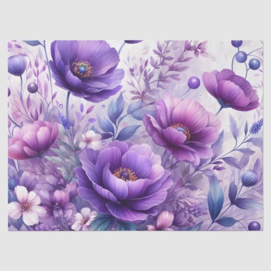 Papier Mousseline Jolies Fleurs Violettes (Recto)