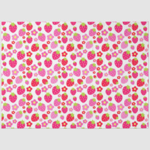 Papier Mousseline Jolies fraises roses et rouges et fleurs sur fond