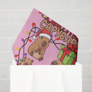 Papier Mousseline Jolies lumières de Noël Capybara Fête festive rose