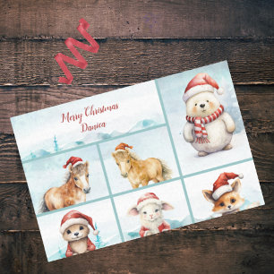 Papier Mousseline Jolies Ponies Otter Fox Ours Agneau Joyeux Noël