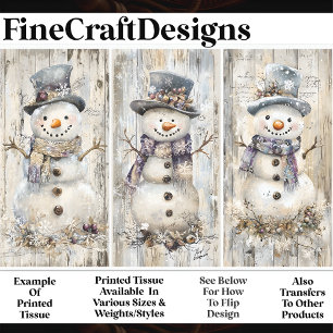 Papier Mousseline Jolis Bonhommes de Neige Shabby Chic Bleu Clair AL