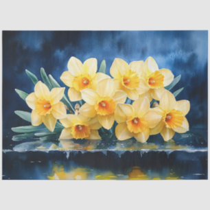 Papier Mousseline Jonquilles jaunes sur découpage aquarelle bleue