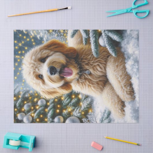 Papier Mousseline Jote Goldendoodle Winter Wonderland Découpage (Artisanat)