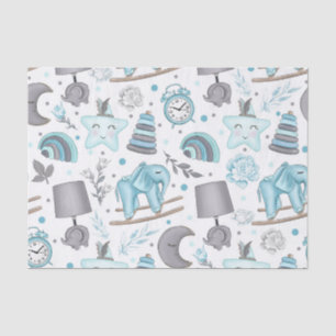 PAPIER MOUSSELINE JOUETS BÉBÉ PASTEL BLEU & GRIS ÉLÉPHANTS