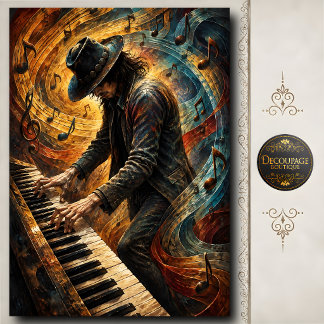 Papier Mousseline Joueur de piano de blues masculin Art musical colo