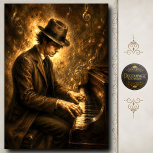 Papier Mousseline Joueur de piano masculin vintage Art Jazz doré