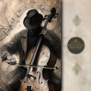 Papier Mousseline Joueur de violoncelle dans l'ombre avec découpage 