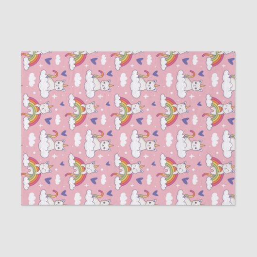 Papier Mousseline Jour de la Saint-Valentin Licorne Chat Arc-en-Ciel (Recto)