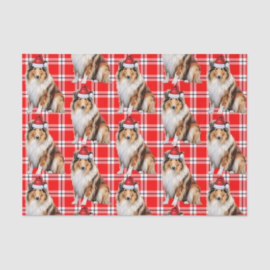 Papier Mousseline Jour férié avec Rough Collie Chien Noël (Recto)