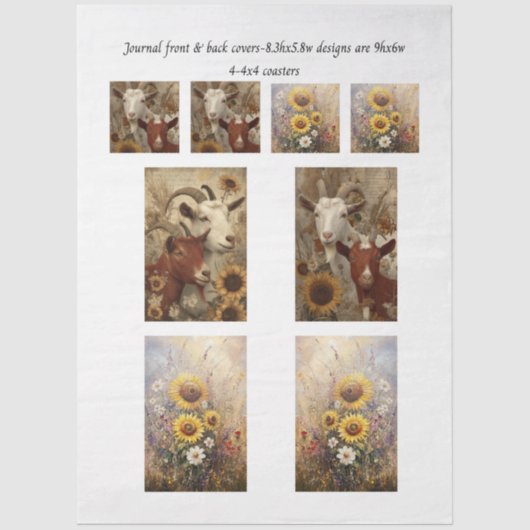 Papier Mousseline Journal Covers Rustic Charm Goat Sunflowers  (Recto)