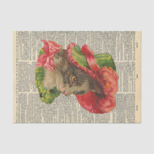 Papier Mousseline Journal vintage avec chat portant Casquette découp
