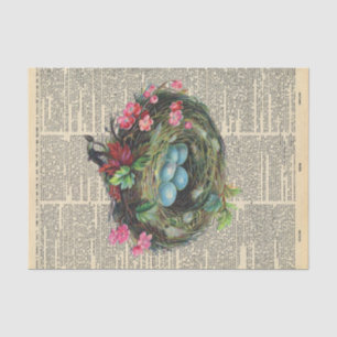 Papier Mousseline Journal vintage avec oiseaux Nest Decoupage