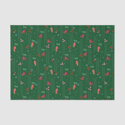 Papier Mousseline Joy birds Noël vert (Recto)