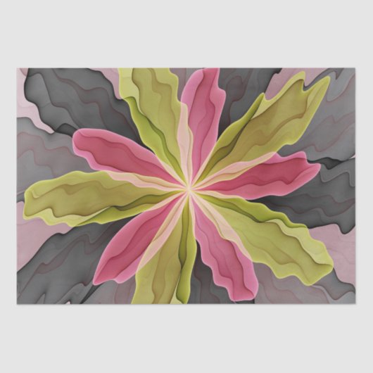 Papier Mousseline Joy, Vert rose Anthracite Imaginaire Fleur Fractal (Recto)