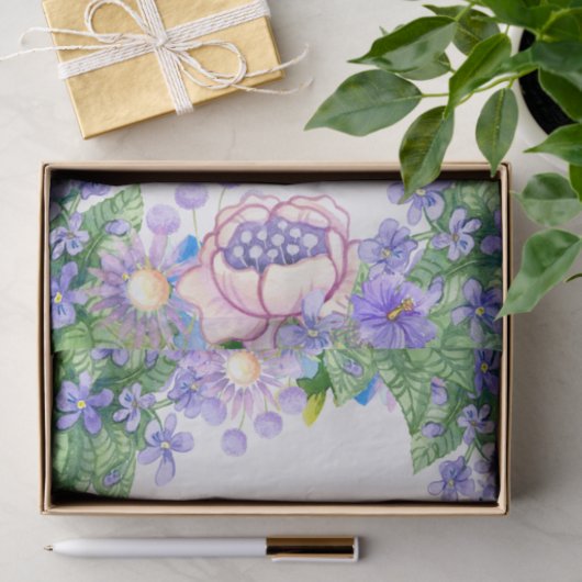 Papier Mousseline Joyeuse aquarelle d'anniversaire Fleurs violettes (Cadeau)