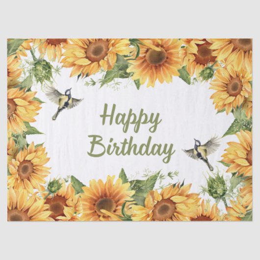 Papier Mousseline Joyeuse aquarelle d'anniversaire Sunflower & Birds (Recto)