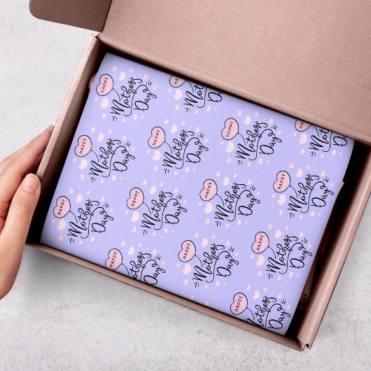 Papier Mousseline Joyeuse Fête des Coeurs Roses de Mère Typographie