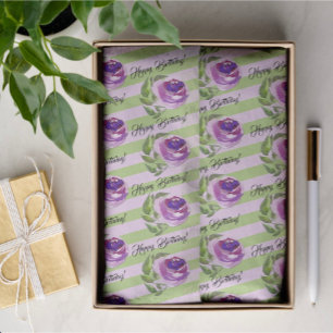 Papier Mousseline Joyeuse typographie d'anniversaire Floral Watercol