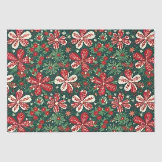 Papier Mousseline Joyeuses Fleurs de Noël et étoiles (Recto)